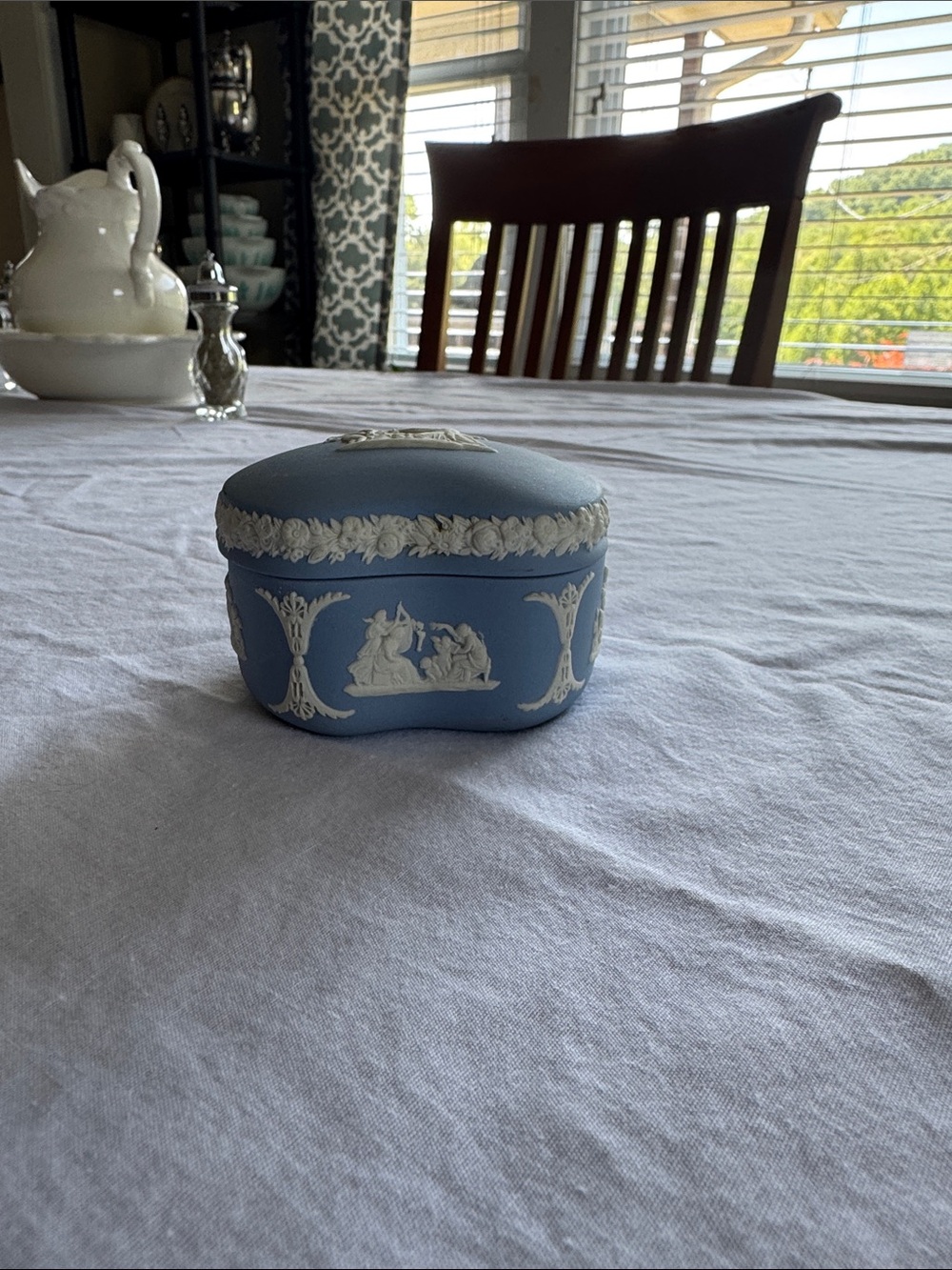 Blue Jasperware Trinket Box with Classical Reliefs